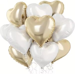 Комплект фолио балони сърца цвят Светло злато и сивкаво бяло / Light gold and white - 10 броя