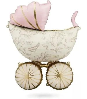 Фолио балон бебешка количка в цвят Розово , бежово и златно / Pink , beige , gold