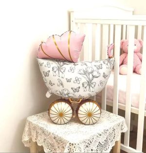 Фолио балон бебешка количка в цвят Розово , бежово и златно / Pink , beige , gold
