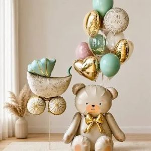 Фолио балон бебешка количка в цвят Мента , бежово и златно / Mint , beige , gold