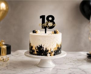 Топер за торта Черен със златен надпис Eighteen 18 / Black & Gold