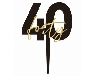 Топер за торта Черен със златен надпис Forty 40 / Black & Gold