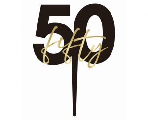 Топер за торта Черен със златен надпис Fifty 50 / Black & Gold