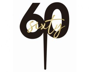 Топер за торта Черен със златен надпис Sixty 60 / Black & Gold