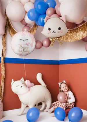Фолио балон Котка в цвят крем и бледо розово / Cat