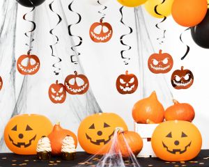 Висяща спираловидна декорация Тиква Хелоуин / Hellooween - 6 броя