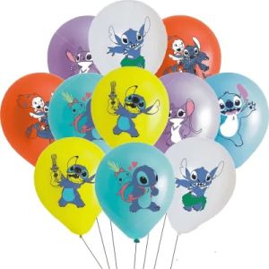 Латексови балони с цветен печат Лило и Стич / Stitch - 10 броя микс цветове