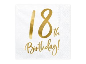Луксозни парти салфетки със златен надпис 18 th birthday 