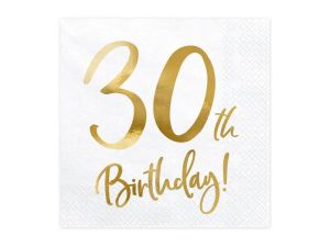 Луксозни парти салфетки със златен надпис 30 th birthday 