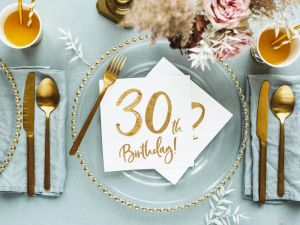 Луксозни парти салфетки със златен надпис 30 th birthday 