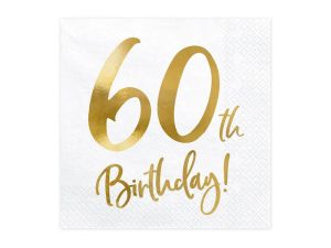 Луксозни парти салфетки със златен надпис 60 th birthday 