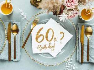 Луксозни парти салфетки със златен надпис 60 th birthday 