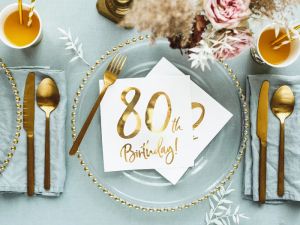 Луксозни парти салфетки със златен надпис 80 th birthday 