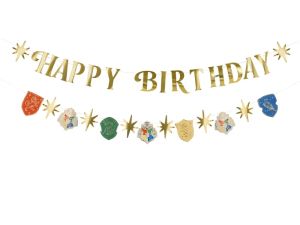 Банер Happy birthday с герб домове на Хогуортс - Хари Потър / Harry Potter