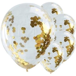 Прозрачен балон 25 см със златни конфети-5 бр./пак.
