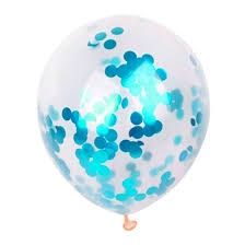 Прозрачен балон 25 см със сини конфети-5 бр./пак.