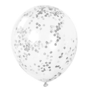 Прозрачен балон 25 см със сребърни конфети- 5бр./пак.