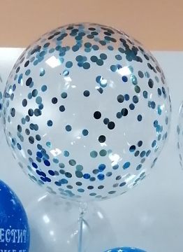 Прозрачен Bubble балон 45 см със сини конфети с хелий