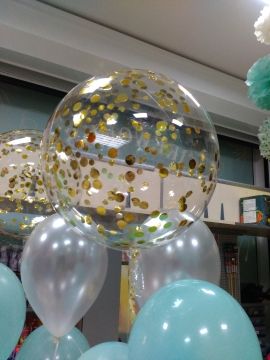 Прозрачен Bubble балон 45 см със златни конфети с хелий