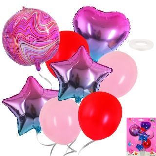 К-кт балони "Звезди и сърцe" в розово с хелий