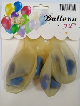 Прозрачен балон 30 см с тъмно сини конфети-5 бр.