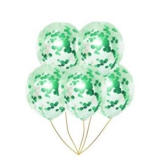 Прозрачен балон 30 см със зелени конфети-5 бр.