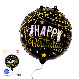 Фолио балон "Happy birthday" черно и златно с хелий