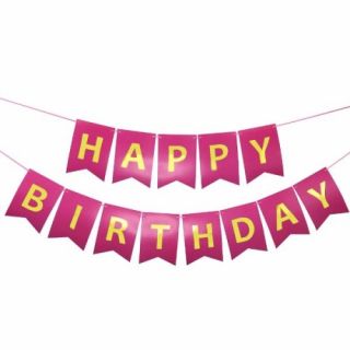Парти банер ”Happy birthday ” Циклама със златни букви