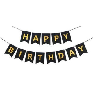 Парти банер ”Happy birthday ” Черен със златни букви