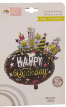 Фолио балон Happy birthday с обемни парти фигури
