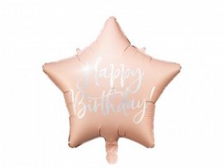 Фолио балон Звезда Happy birthday в цвят Пудра