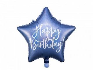 Фолио балон Звезда Happy birthday в цвят Син холограм
