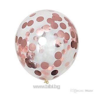 Прозрачен балон30 см с rose gold /розово златни конфети- с хелий 