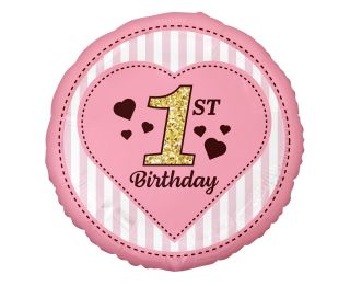 Фолио балон кръг 1st Birthday розов