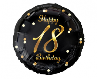 Фолио балон черен със златен надпис Happy birthday 18