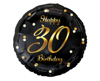 Фолио балон черен със златен надпис Happy birthday 30