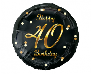 Фолио балон черен със златен надпис Happy birthday 40