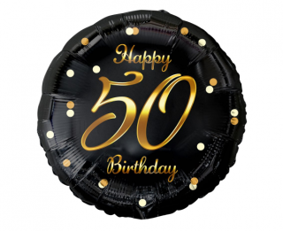 Фолио балон черен със златен надпис Happy birthday 50