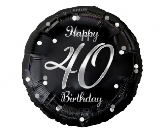 Фолио балон черен със сребърен надпис Happy birthday 40