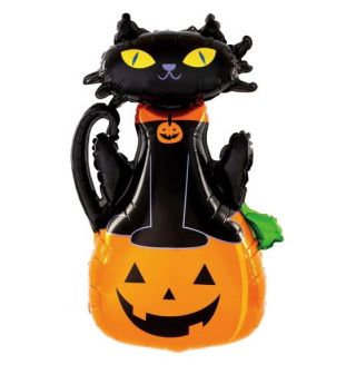 Фолио балон Тиква с черна котка - Хелоуин / Halloween