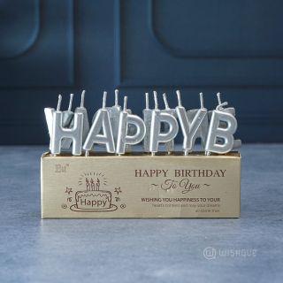 Сребърни свещички букви &quot;Happy Birthday&quot;