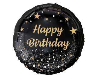 Фолио балон черен със златен надпис Happy birthday с хелий