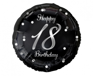 Фолио балон черен със сребърен надпис Happy birthday 18 с хелий