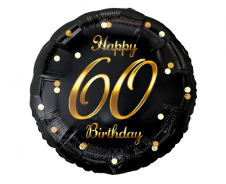 Фолио балон черен със златен надпис Happy birthday 60 с хелий
