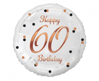 Фолио балон бял с розово златен надпис Happy birthday 60 с хелий