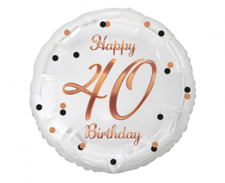 Фолио балон бял с розово златен надпис Happy birthday 40 с хелий