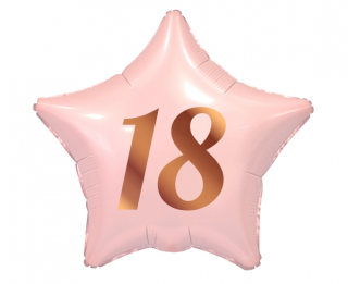 Фолио балон розова звезда с розово златен надпис 18 с хелий