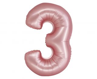 Фолио балон цифра 3 цвят Розов мат с хелий