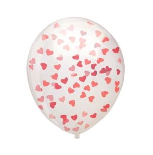 Прозрачен балон 30 см с Червени Сърца конфети-5 бр./пак