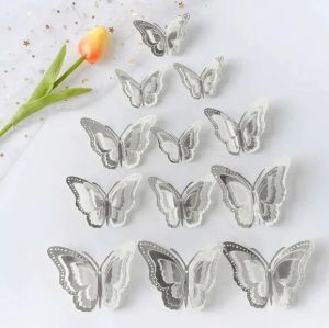 3D Пеперуди за декорация цвят Сребърен - 12 бр.